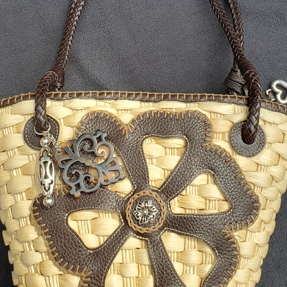 Brighton Cream and Brown Woven Flower Tote - Picture 2 of 3
